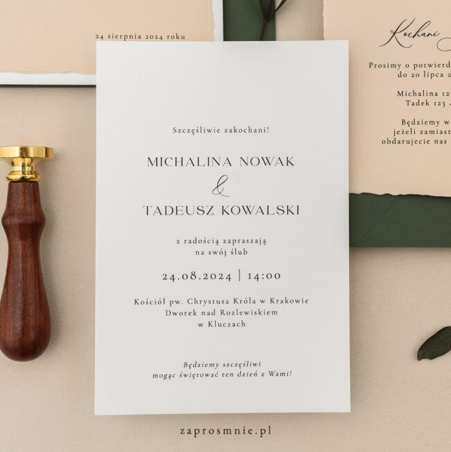 Zaproszenie ślubne minimalistyczne, klasyczne, eleganckie