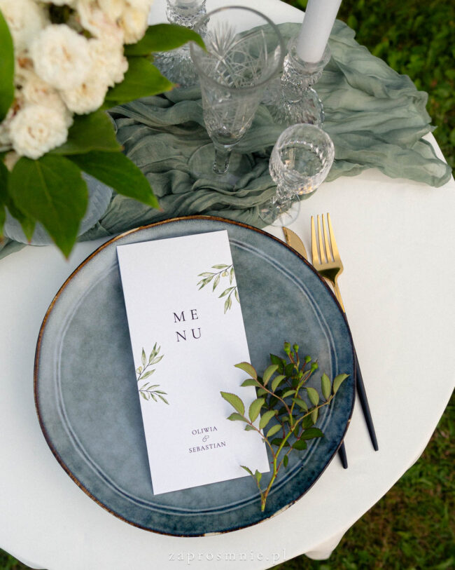 Menu delikatne rozkładane, menu na ślub, na wesele, boho, menu wiosenne, menu minimalistyczne