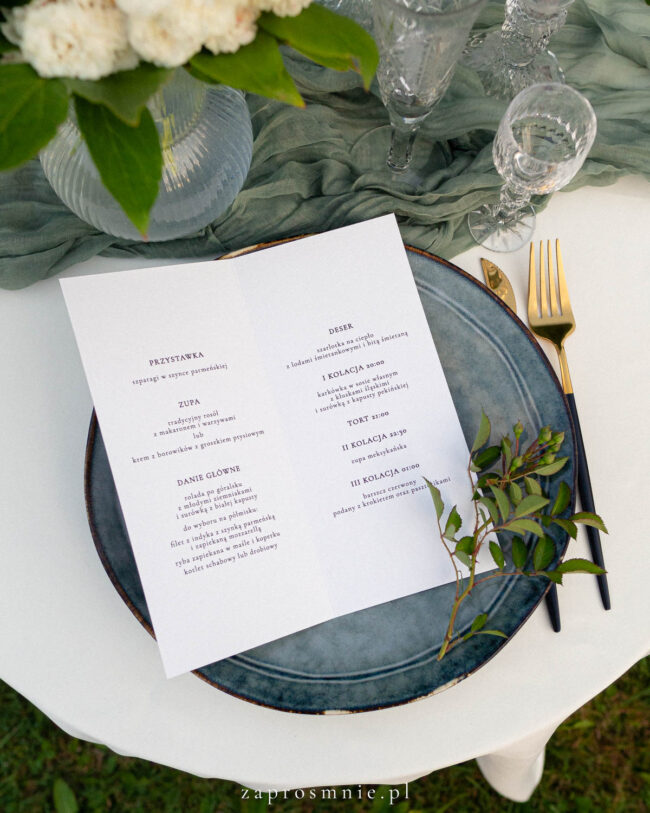 Menu delikatne rozkładane, menu na ślub, na wesele, boho, menu wiosenne, menu minimalistyczne
