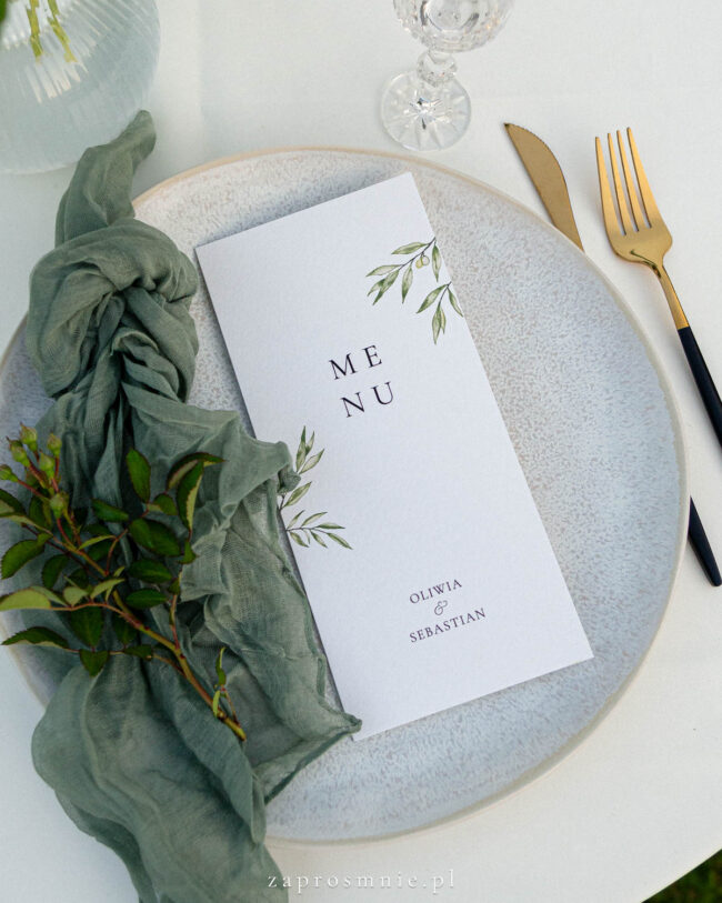 Menu delikatne rozkładane, menu na ślub, na wesele, boho, menu wiosenne, menu minimalistyczne